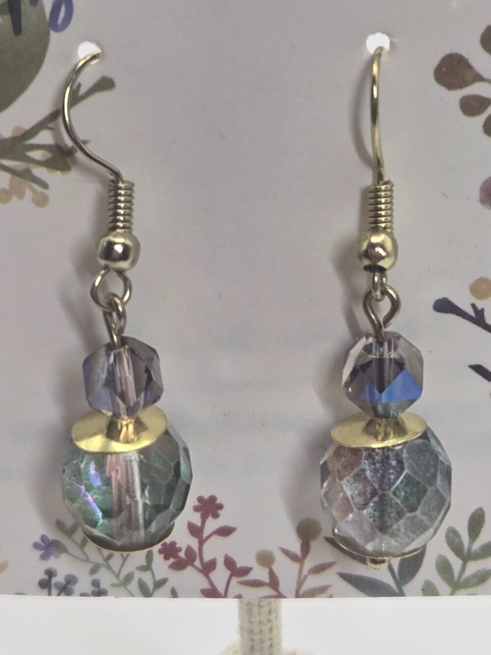 Dangle Earrings with Shinny Faceted Beads Gold and Silvertone E15